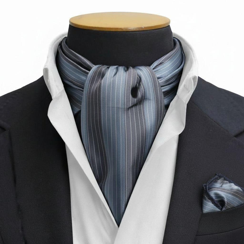 Men's Crimson Floral Silk Ascot Cravat & Matching Pocket Square Set